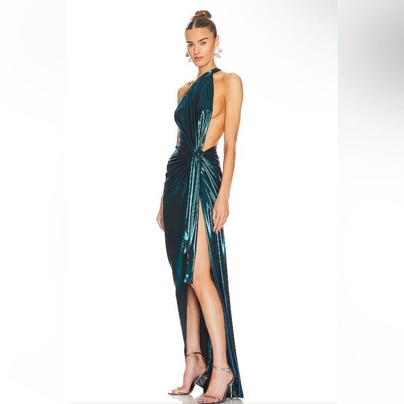 J.Angelique Disa Dress teal metallic knit wrap maxi gown Revolve NWT XS - Picture 3 of 14
